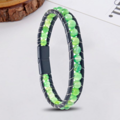 %100 Doğal 6 MM Yeşil Neon Akik Taşlı Çelik ipli Bileklik Mıknatıs Kapama
